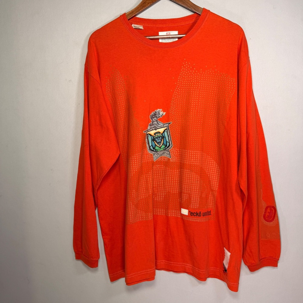 Vtg Ecko Unltd Shirt Mens XL Orange Complex Puff Ape Safari Alt USA Streetwear